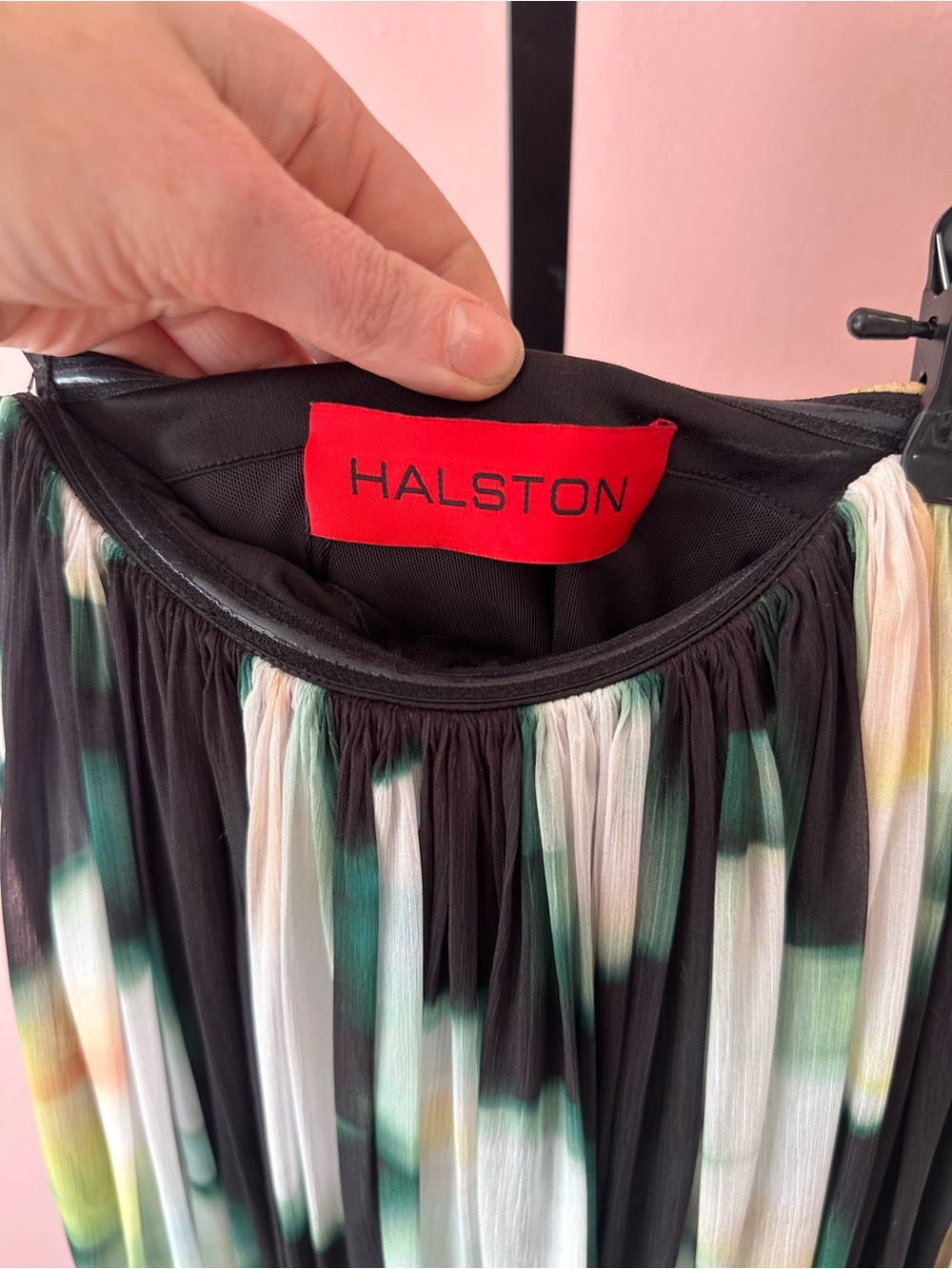 Halston Claudette Black Maxi Dress with Green and White Abstract Print - Picture 4 of 7